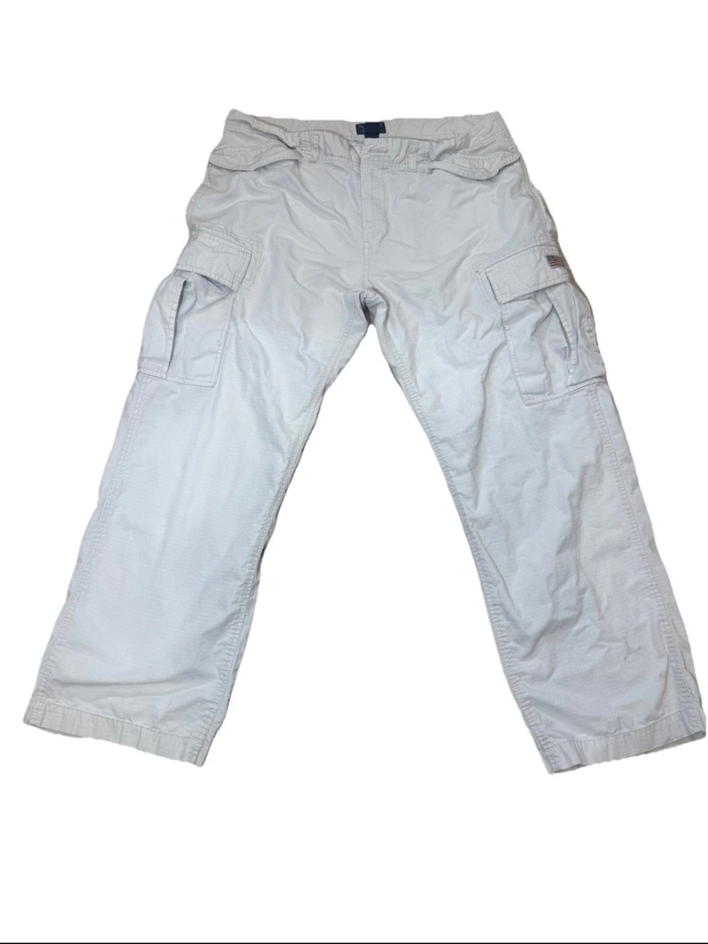 Vtg Y2K 90’s Polo Jeans Co Cargo Pants Mens 38x32 Beige White 100% Cotton READ